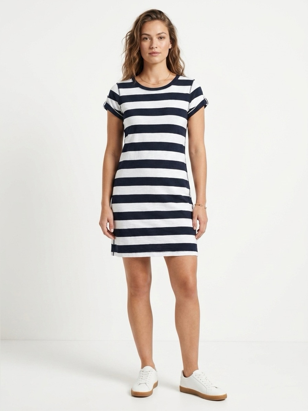 Banana Republic Cotton Midi Dress Navy White Breton Stripe A-Line Preppy Chic M